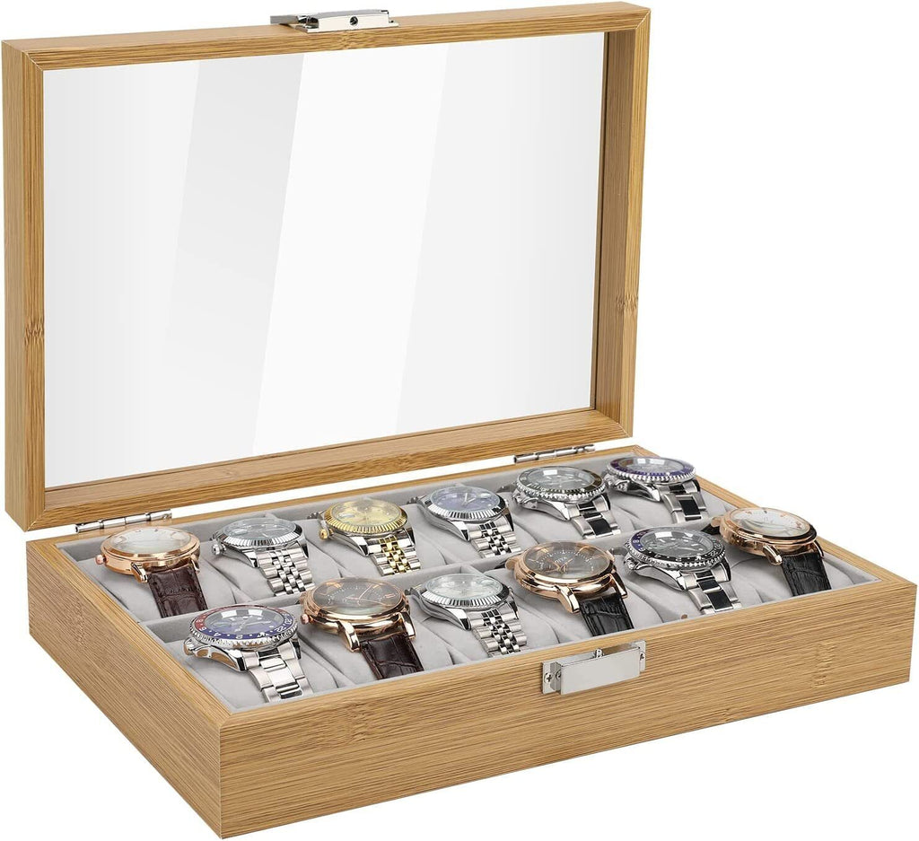 6 / 12 Grids Retro Wooden Watch Box Jewelry Display Storage Case Organizer Gift