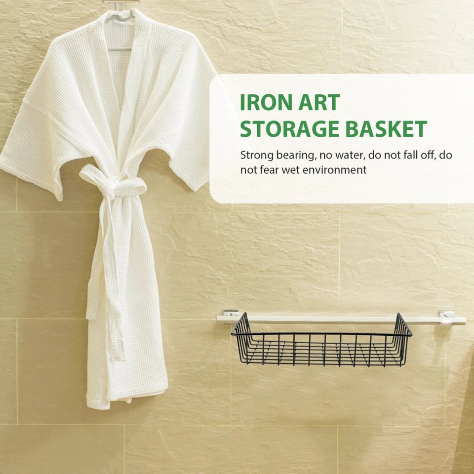 Set of 2 Wall Mounted Iron Grid Storage Baskets Black Hanging Organizers 22.5cm