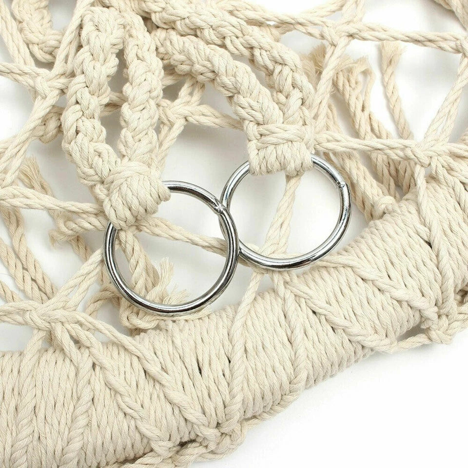 Macrame Hammock Chair Cotton Rope Swing Seat Beige Indoor Outdoor 120cm 150kg
