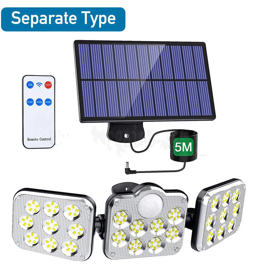 138 LED 3 Head Solar Motion Sensor Security Light IP65 Remote Control 2400mAh