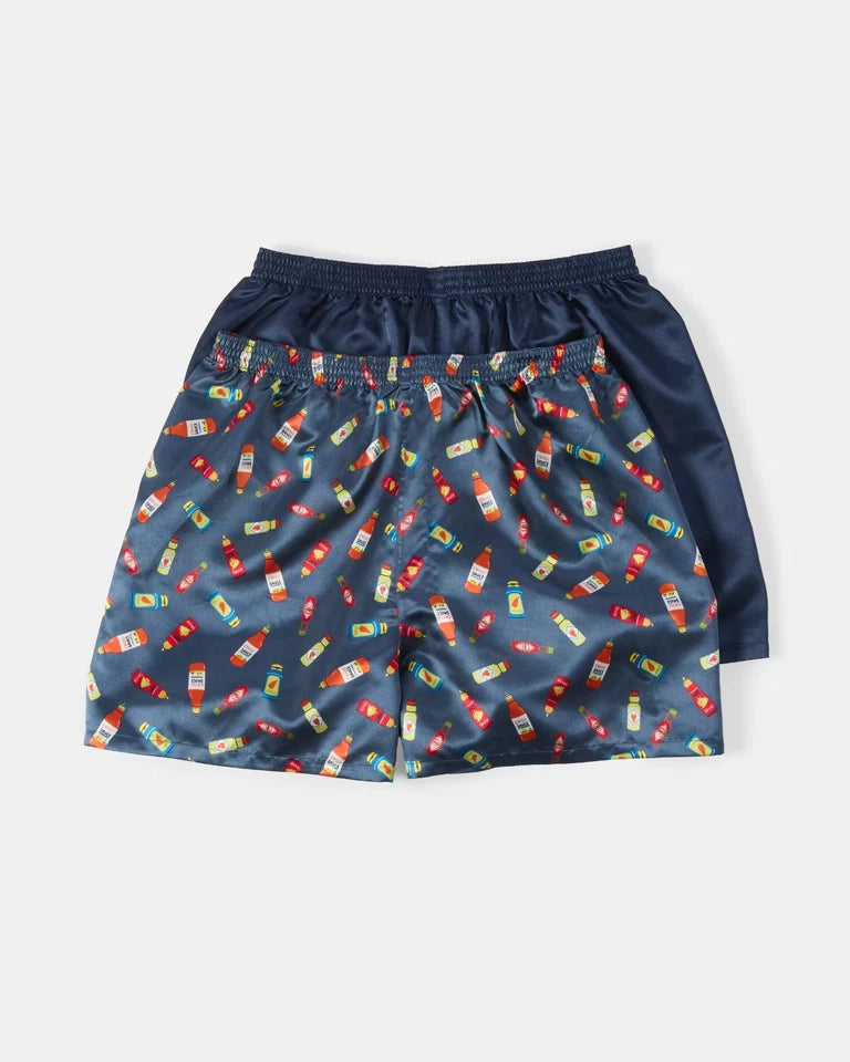 Men's 2 Pack Print Satin Polyester Multi Boxer Boxers
