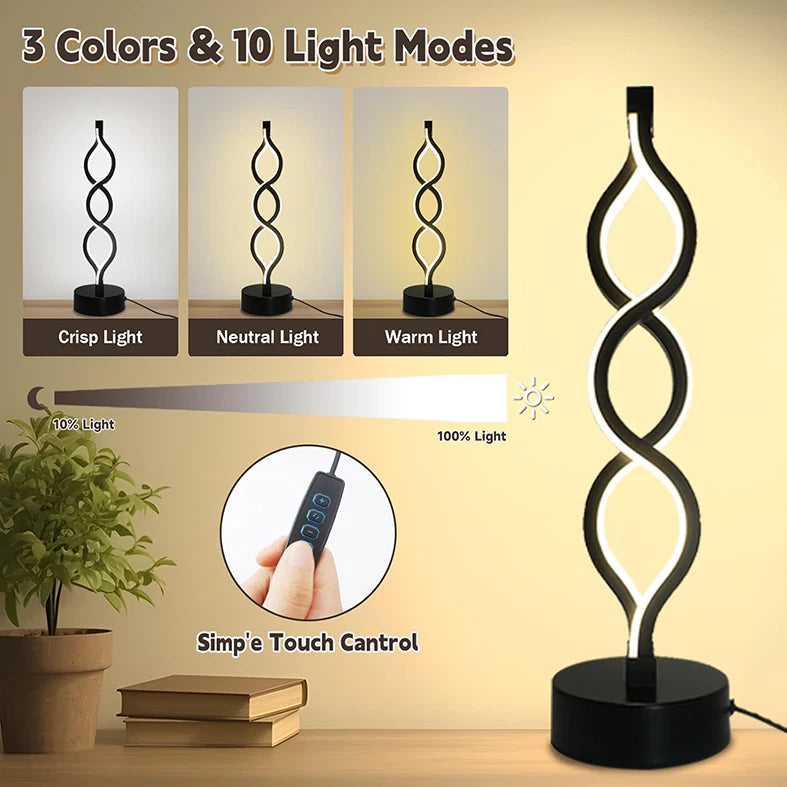 LED Table Lamp Dual Spiral Desk Lamp Warm White Modern Reading Light Bedside USB
