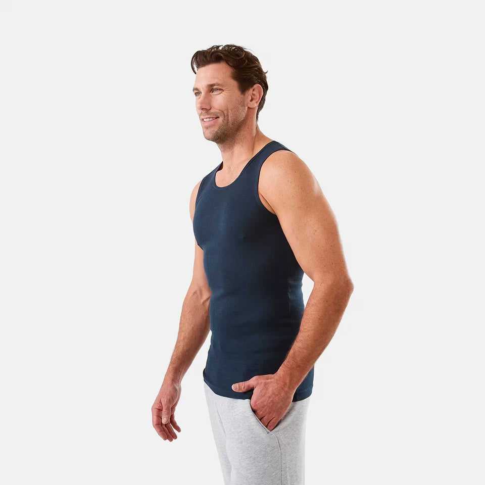Mens 3 Pack 100% Cotton Singlets - XS-3XL
