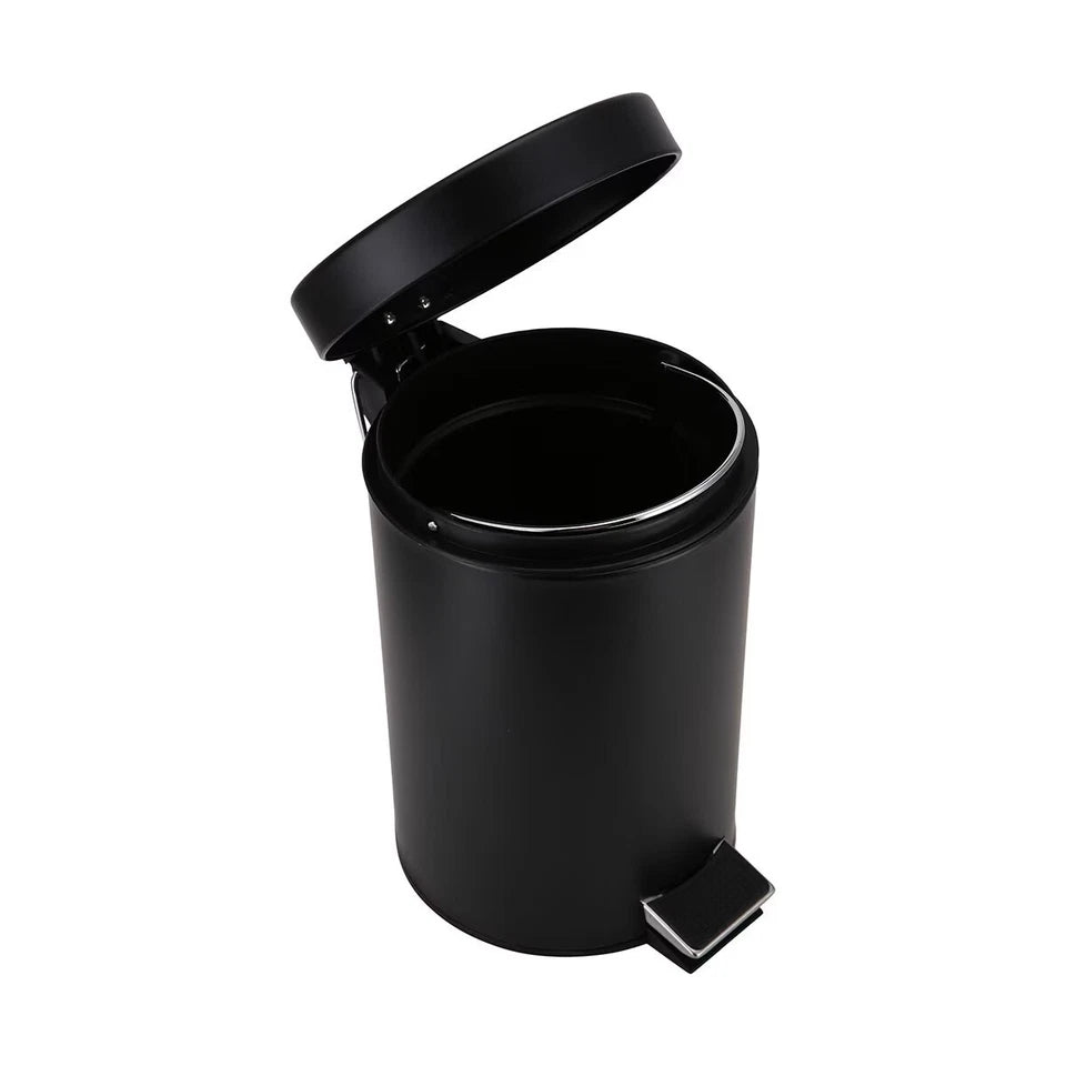 3pce Black Bathroom Accessories Set Rubbish Bin Toilet Brush Toilet Roll Holder