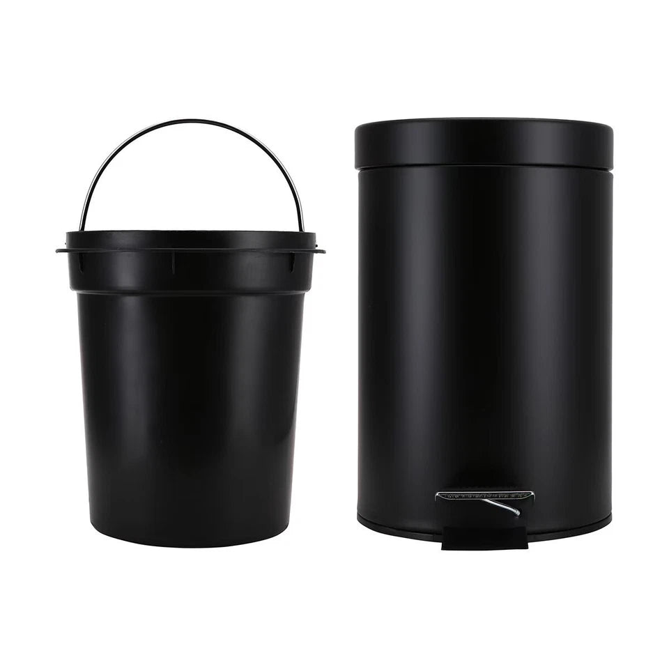 3pce Black Bathroom Accessories Set Rubbish Bin Toilet Brush Toilet Roll Holder