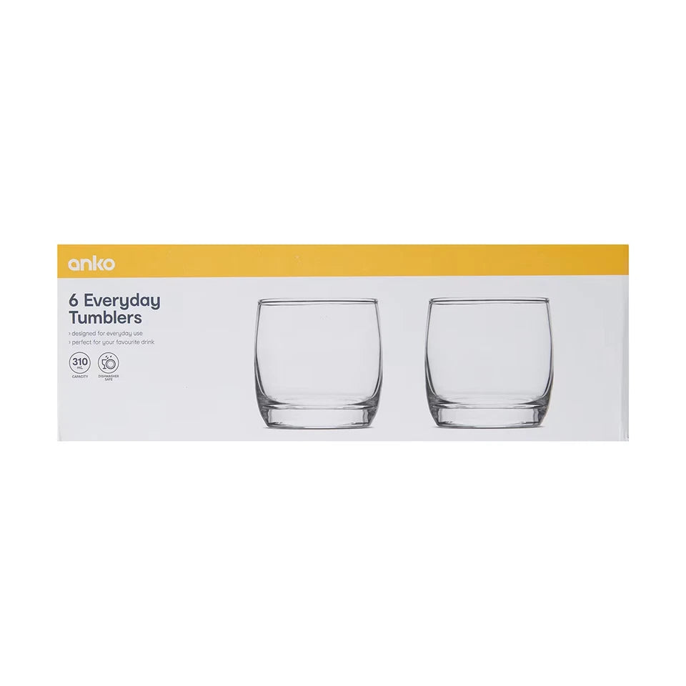 Set of 6 Everyday Drinking Glasses Highball Flute Tumblers Wine & water Glass