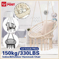 Macrame Hammock Chair Cotton Rope Swing Seat Beige Indoor Outdoor 120cm 150kg