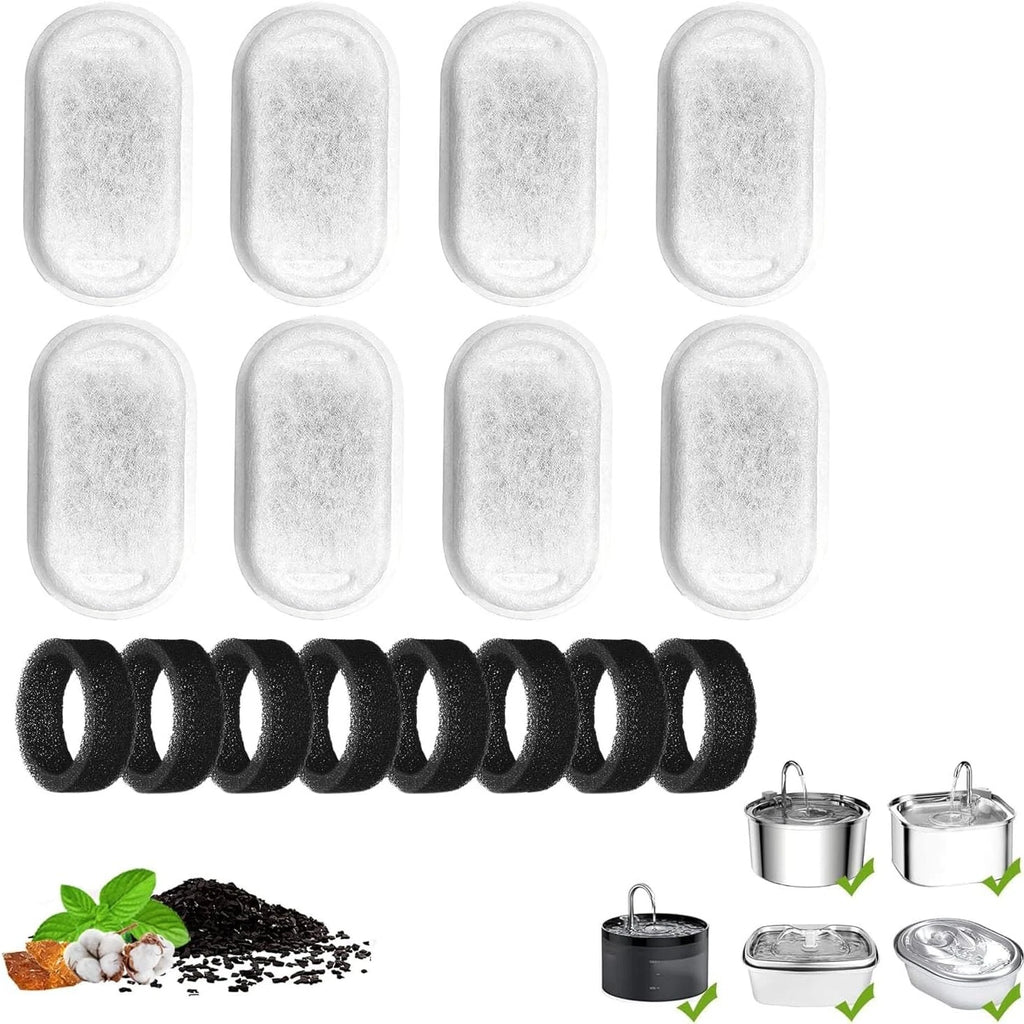 16 Pack Cat Water Fountain Replacement Filters 8 Filters 8 Sponges for 2L Pet Fountain