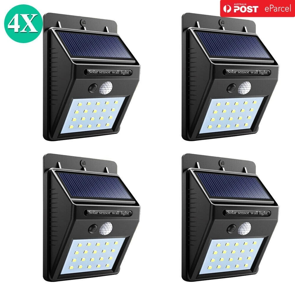 4 Pack Solar Security Lights 20 LED PIR Motion Sensor 500LM Outdoor Garden 6W