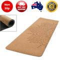 Branded Cork Yoga Exercise Mat Non-Slip Printed 173x61cm Fitness Pilates Meditation