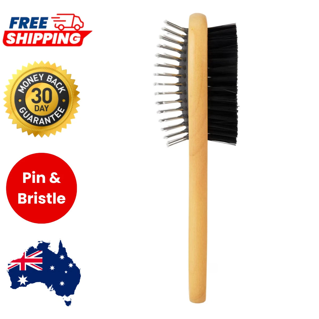 Dual Sided Dog Cat Grooming Brush Pin & Bristle Pet Coat Detangling Comb