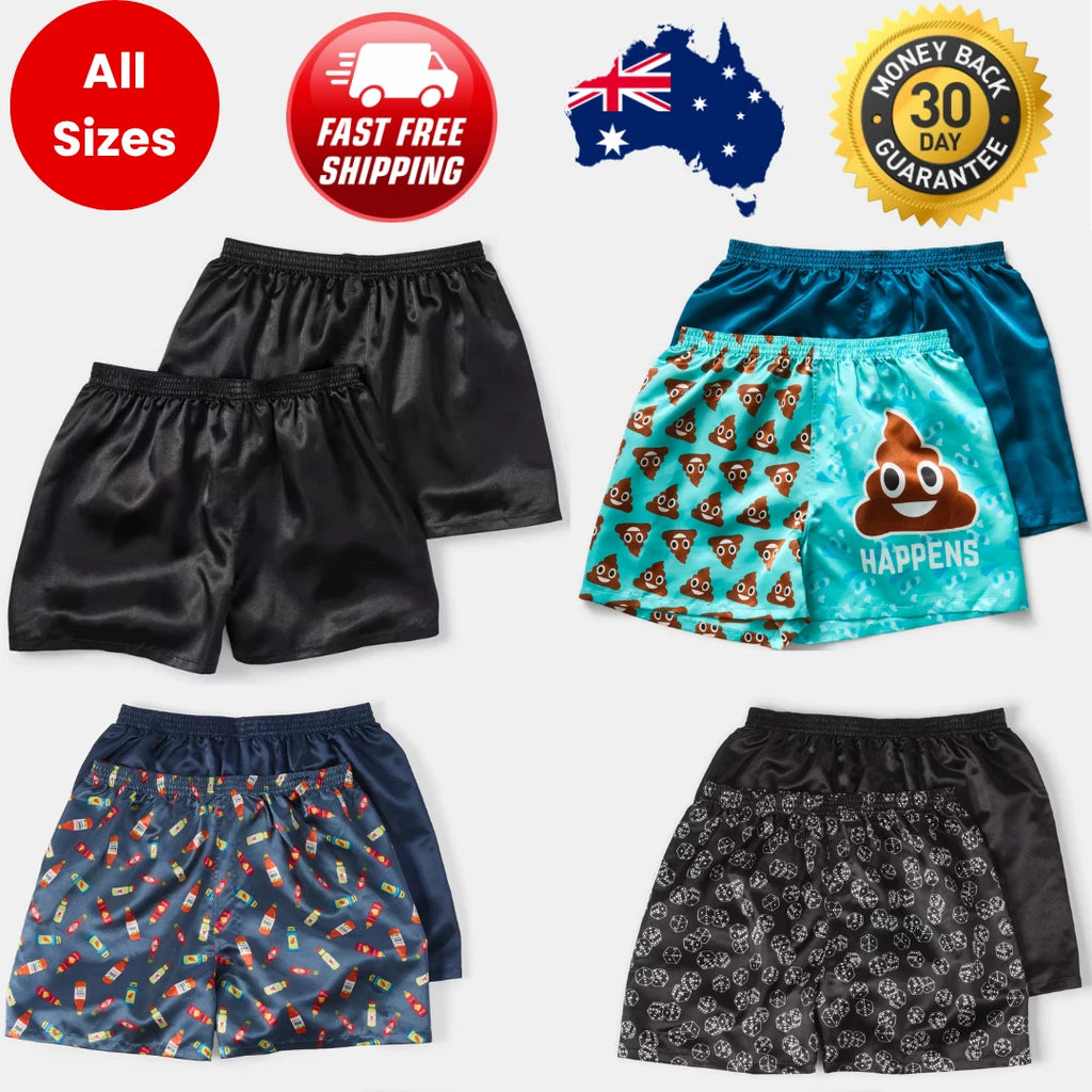 Men's 2 Pack Print Satin Polyester Multi Boxer Boxers