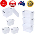3 Pack 20L Plastic Storage Boxes with Lids Clear Organiser Tubs 20kg Capacity