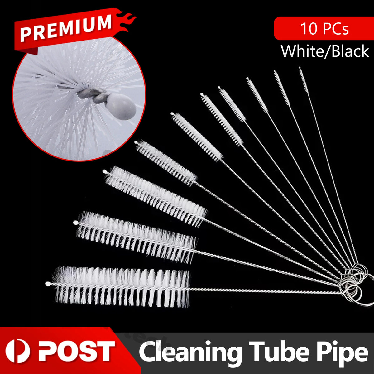 10 Piece Straw Cleaning Brush Set Nylon Bristle Tube Bottle Pipe Cleaner 21cm