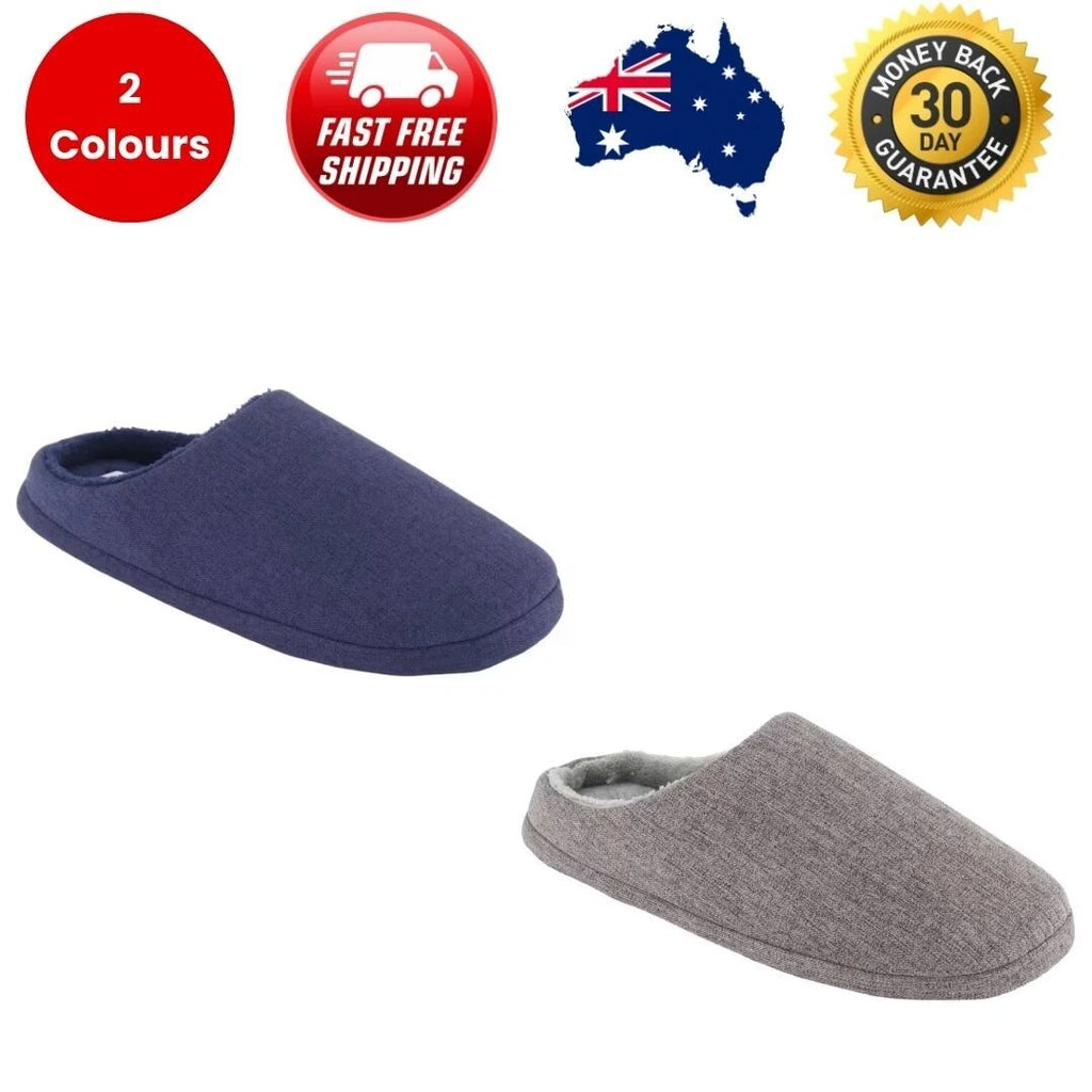 Scuff Slippers For Men's Grey and Navy Size Au 6/7,8/9,10/11,12/13 Round toe