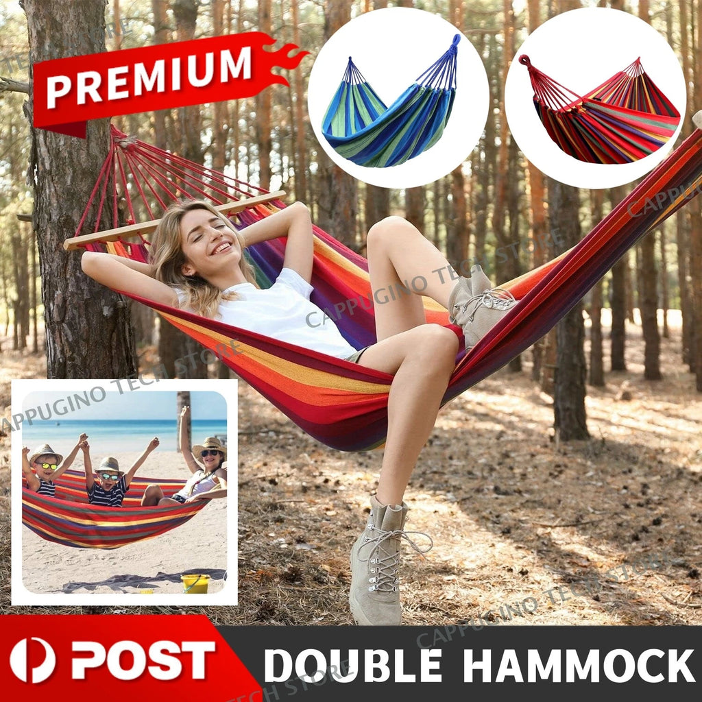 Double Hammock 280x150cm Cotton Outdoor Swing Bed 320kg Red Blue
