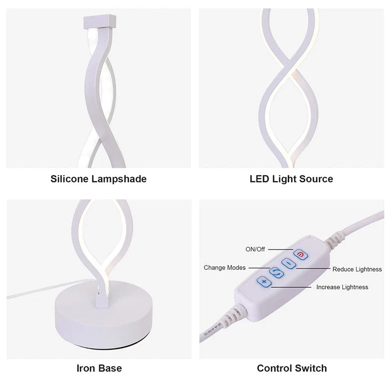 LED Table Lamp Dual Spiral Desk Lamp Warm White Modern Reading Light Bedside USB