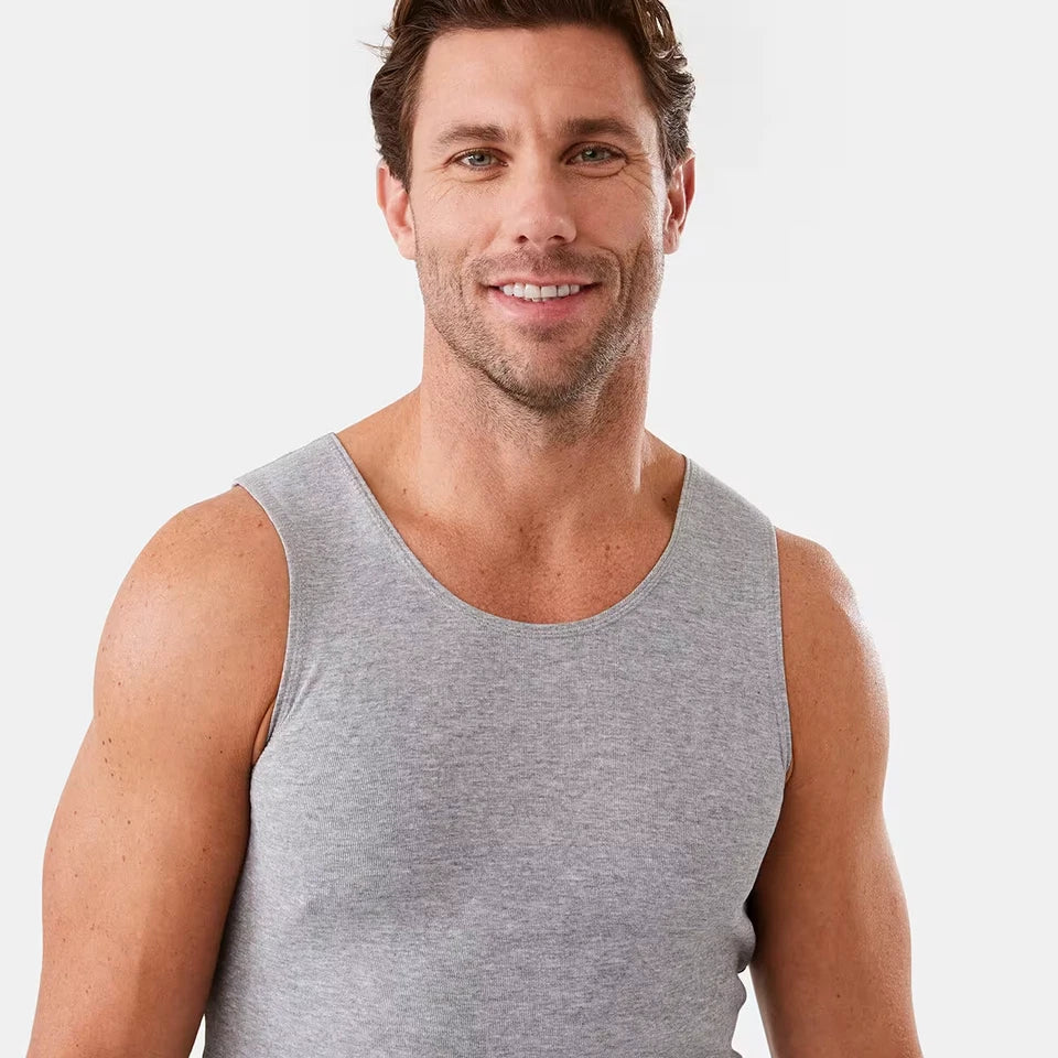 Mens 3 Pack 100% Cotton Singlets - XS-3XL