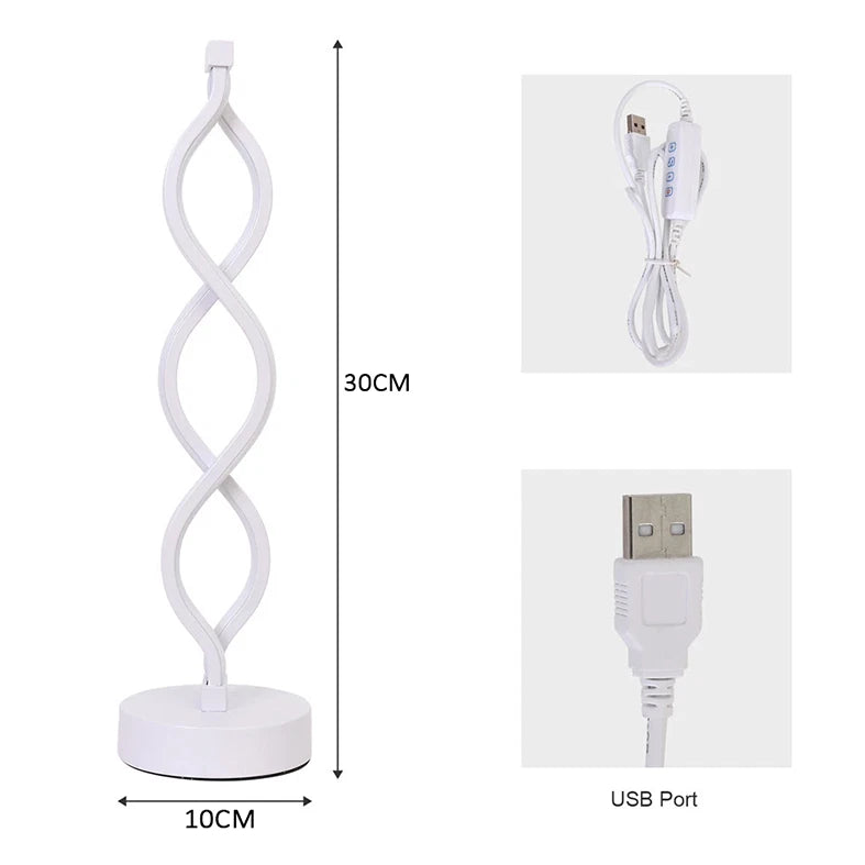 LED Table Lamp Dual Spiral Desk Lamp Warm White Modern Reading Light Bedside USB