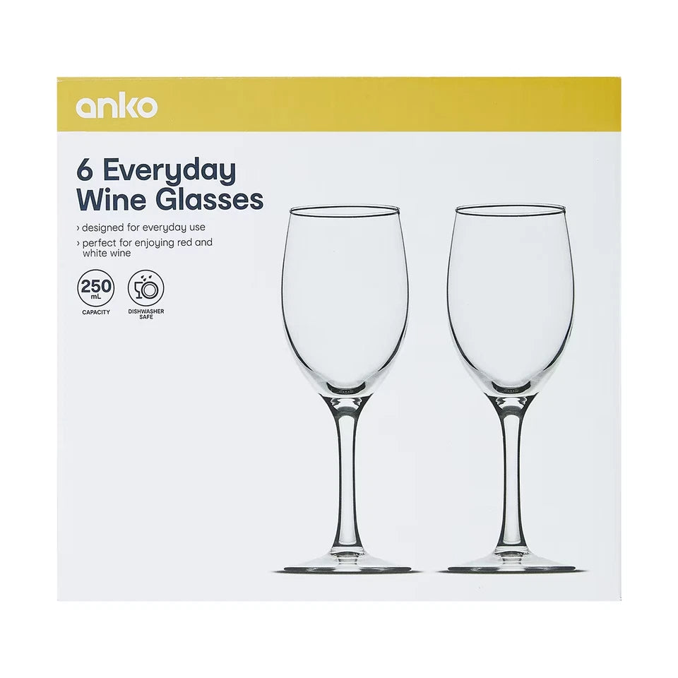 Set of 6 Everyday Drinking Glasses Highball Flute Tumblers Wine & water Glass