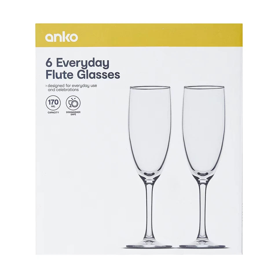 Set of 6 Everyday Drinking Glasses Highball Flute Tumblers Wine & water Glass