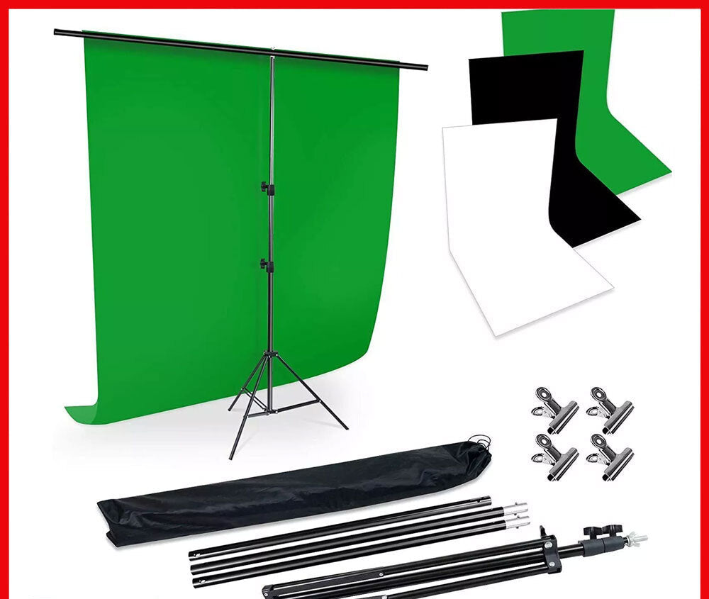 2X3M Backdrop Stand Kit Studio Black White Green Screen Photo Background+4 Clips