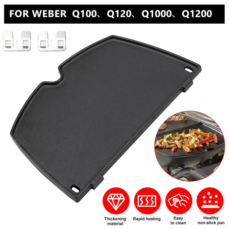6558 Cast Iron Half Griddle Plate Compatible with Weber Baby Q100 Q120 Q1000 Q1200