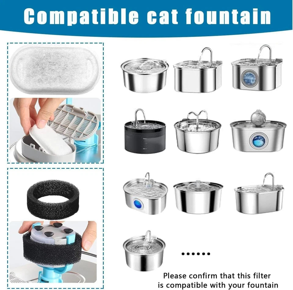 16 Pack Cat Water Fountain Replacement Filters 8 Filters 8 Sponges for 2L Pet Fountain