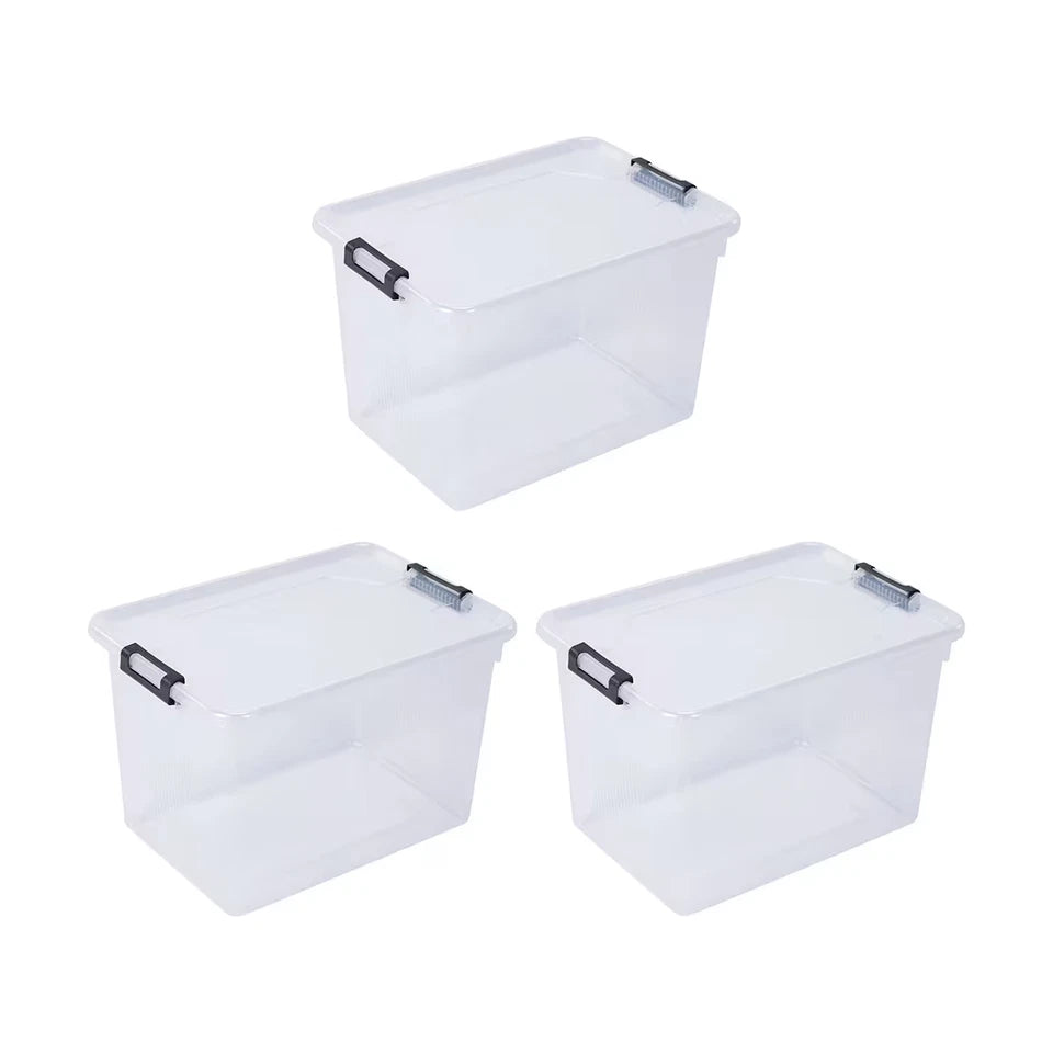 3 Pack 20L Plastic Storage Boxes with Lids Clear Organiser Tubs 20kg Capacity