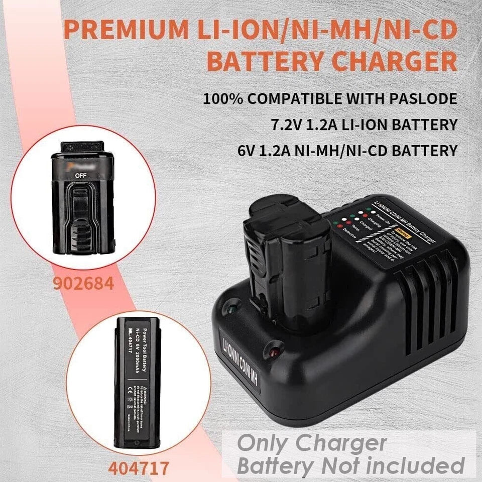 Replacement Battery Charger for Paslode Li-Ion Ni-MH Ni-Cd Batteries 7.2V 1.2A