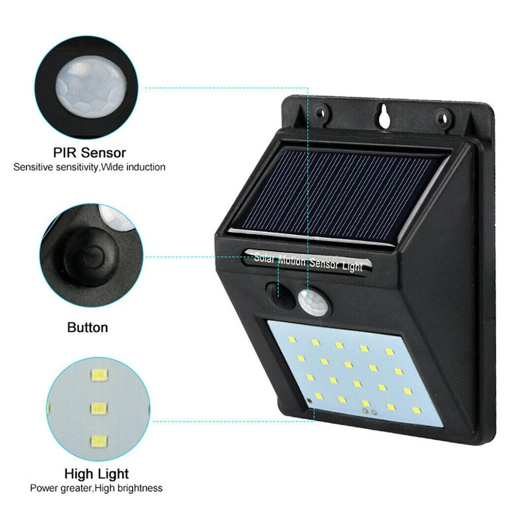 4 Pack Solar Security Lights 20 LED PIR Motion Sensor 500LM Outdoor Garden 6W