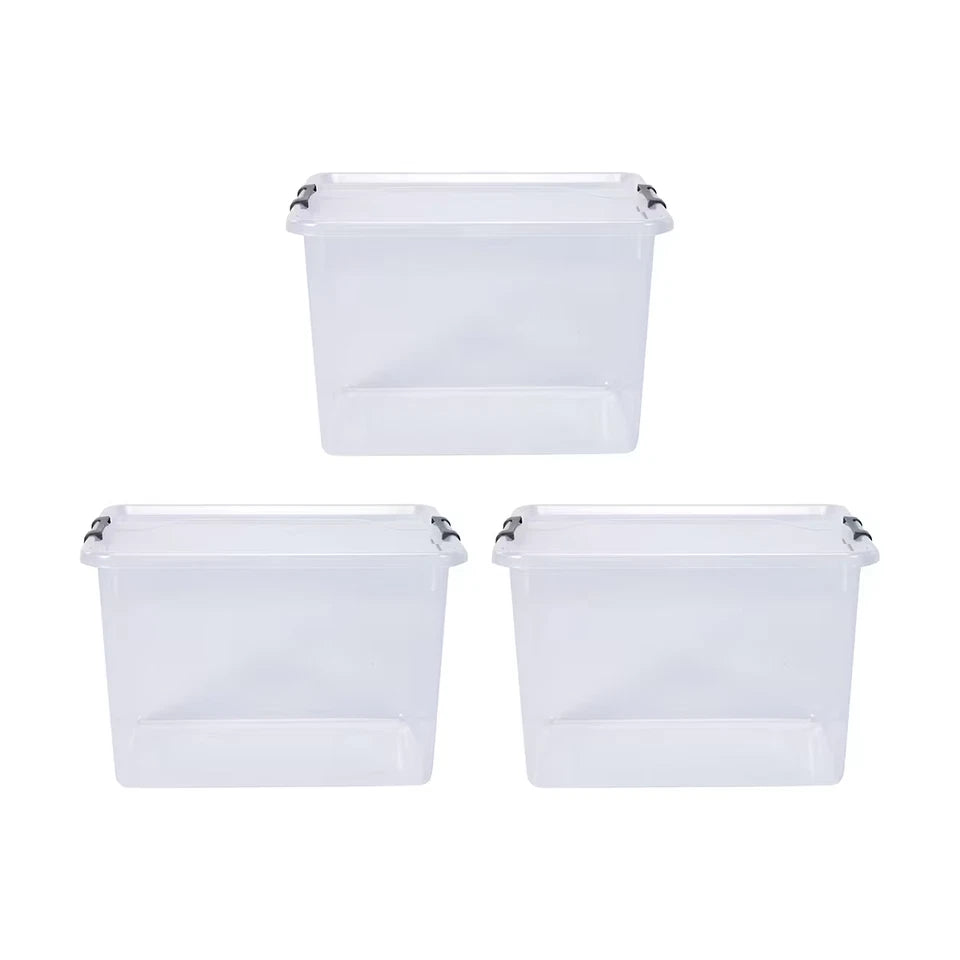3 Pack 20L Plastic Storage Boxes with Lids Clear Organiser Tubs 20kg Capacity