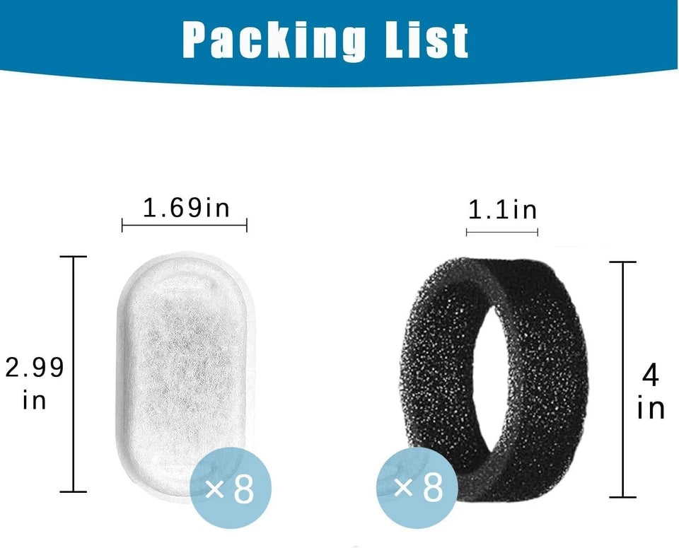 16 Pack Cat Water Fountain Replacement Filters 8 Filters 8 Sponges for 2L Pet Fountain