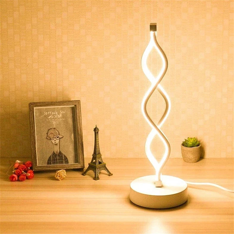 LED Table Lamp Dual Spiral Desk Lamp Warm White Modern Reading Light Bedside USB