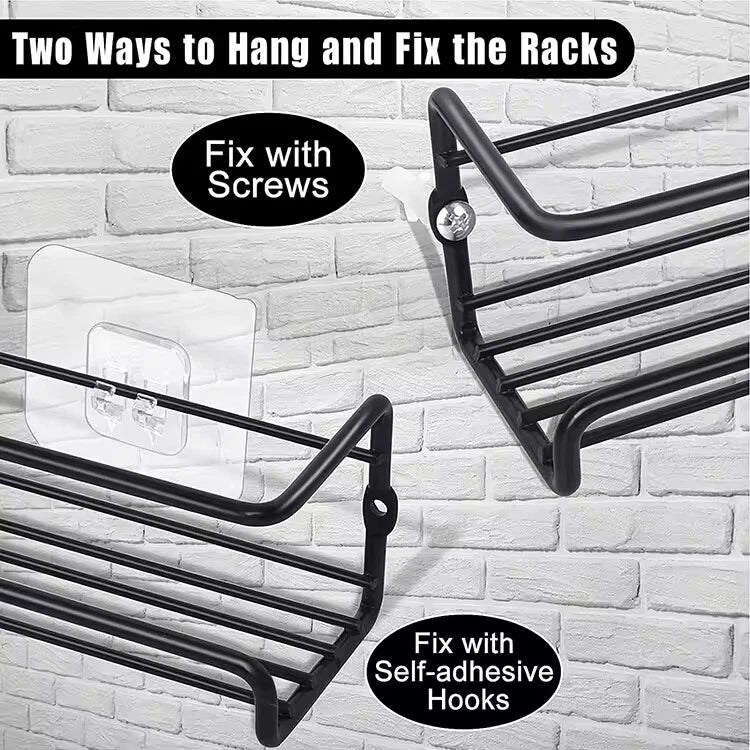 4 Tier Spice Rack Wall Mounted Kitchen Storage Shelves Stainless Steel Black 29cm