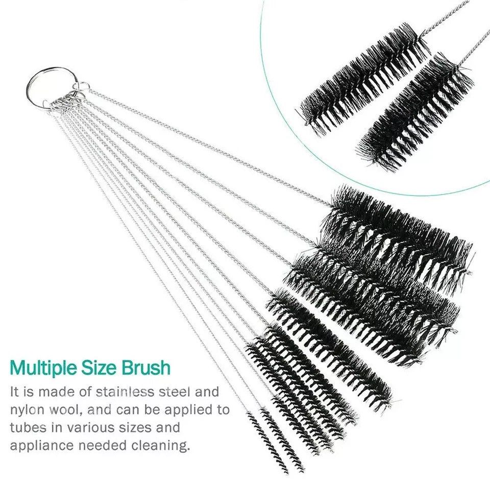 10 Piece Straw Cleaning Brush Set Nylon Bristle Tube Bottle Pipe Cleaner 21cm