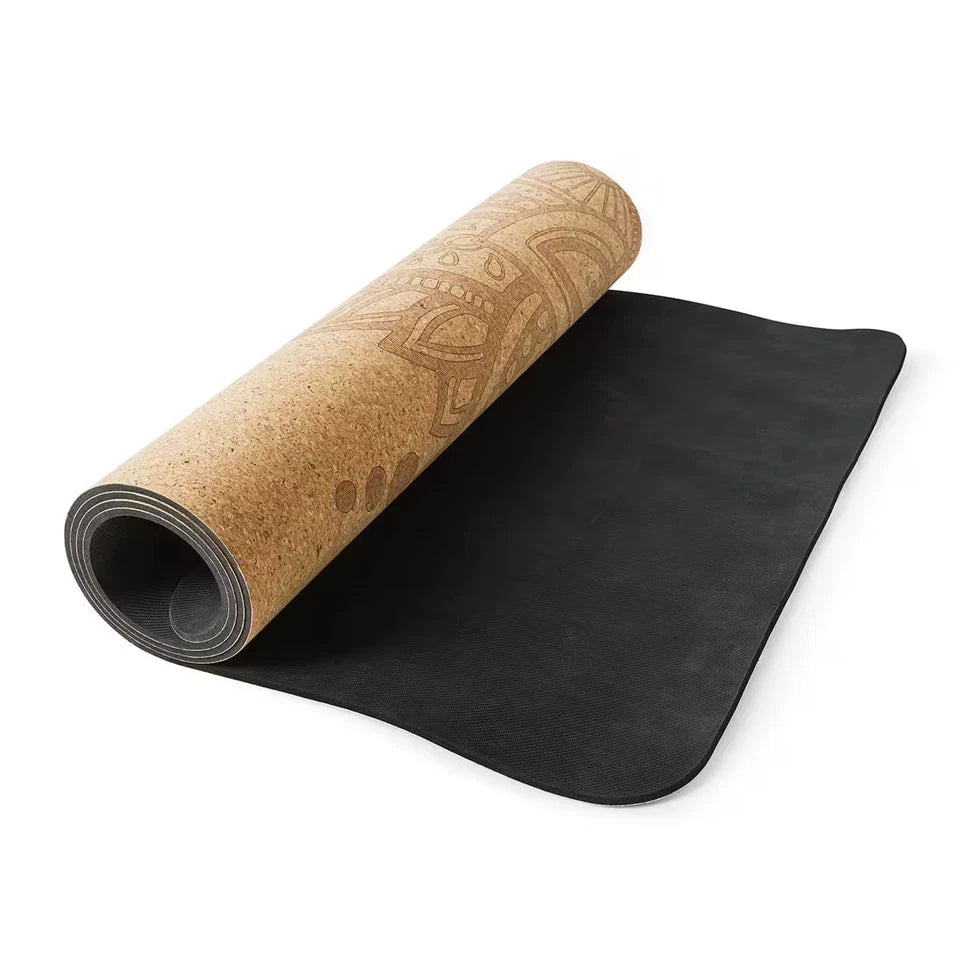 Branded Cork Yoga Exercise Mat Non-Slip Printed 173x61cm Fitness Pilates Meditation