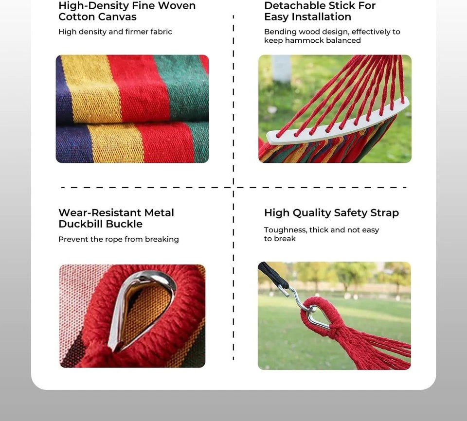 Double Hammock 280x150cm Cotton Outdoor Swing Bed 320kg Red Blue