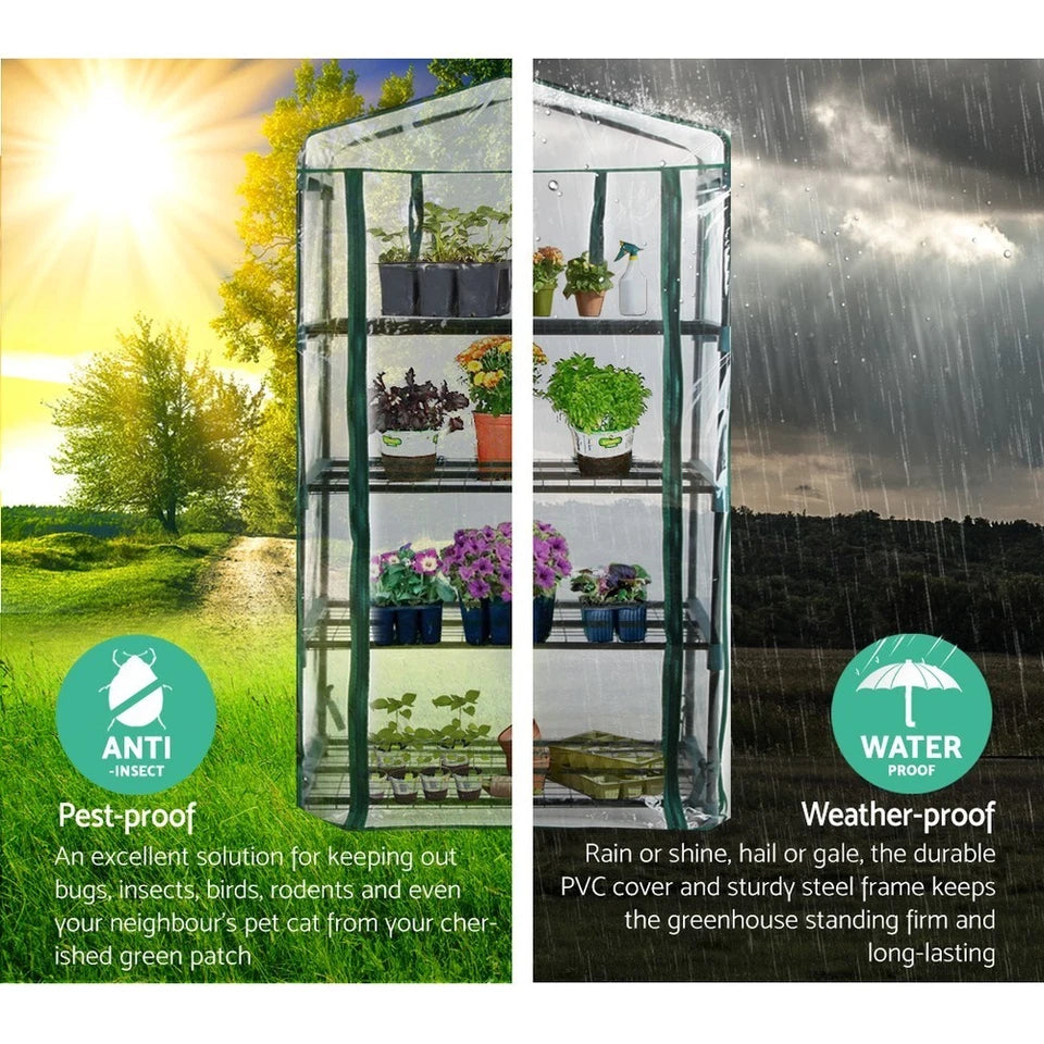 Mini Greenhouse PVC Cover 4 Shelves Portable Garden Plant House 70x50x160cm