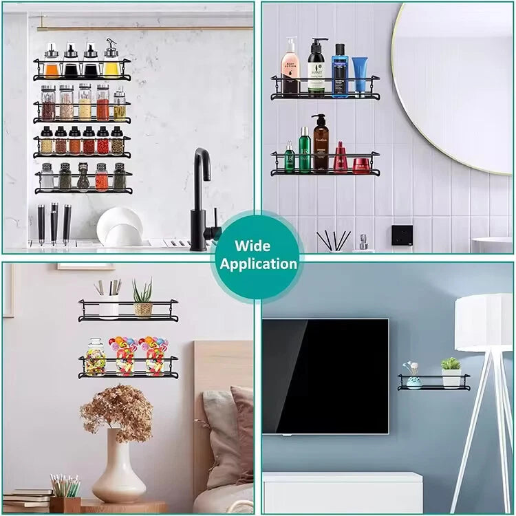 4 Tier Spice Rack Wall Mounted Kitchen Storage Shelves Stainless Steel Black 29cm