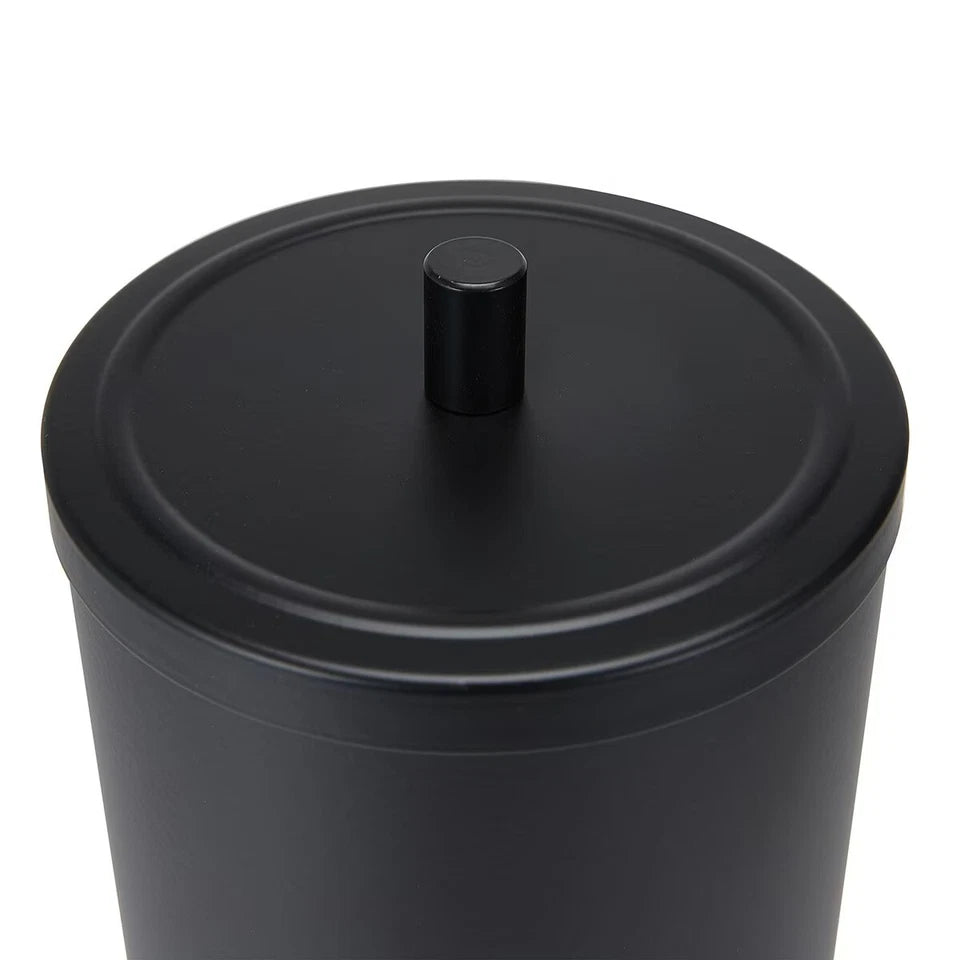 3pce Black Bathroom Accessories Set Rubbish Bin Toilet Brush Toilet Roll Holder