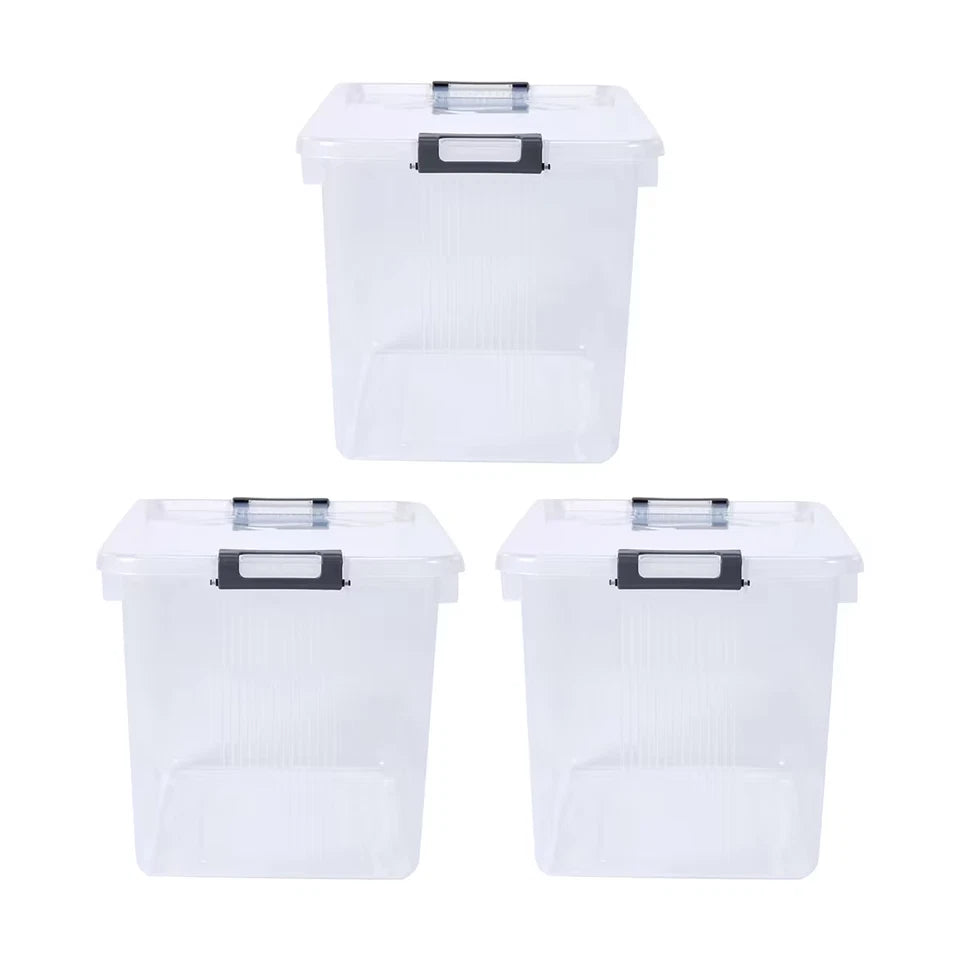 3 Pack 20L Plastic Storage Boxes with Lids Clear Organiser Tubs 20kg Capacity