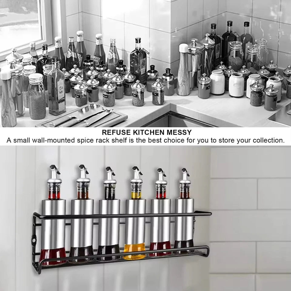 4 Tier Spice Rack Wall Mounted Kitchen Storage Shelves Stainless Steel Black 29cm