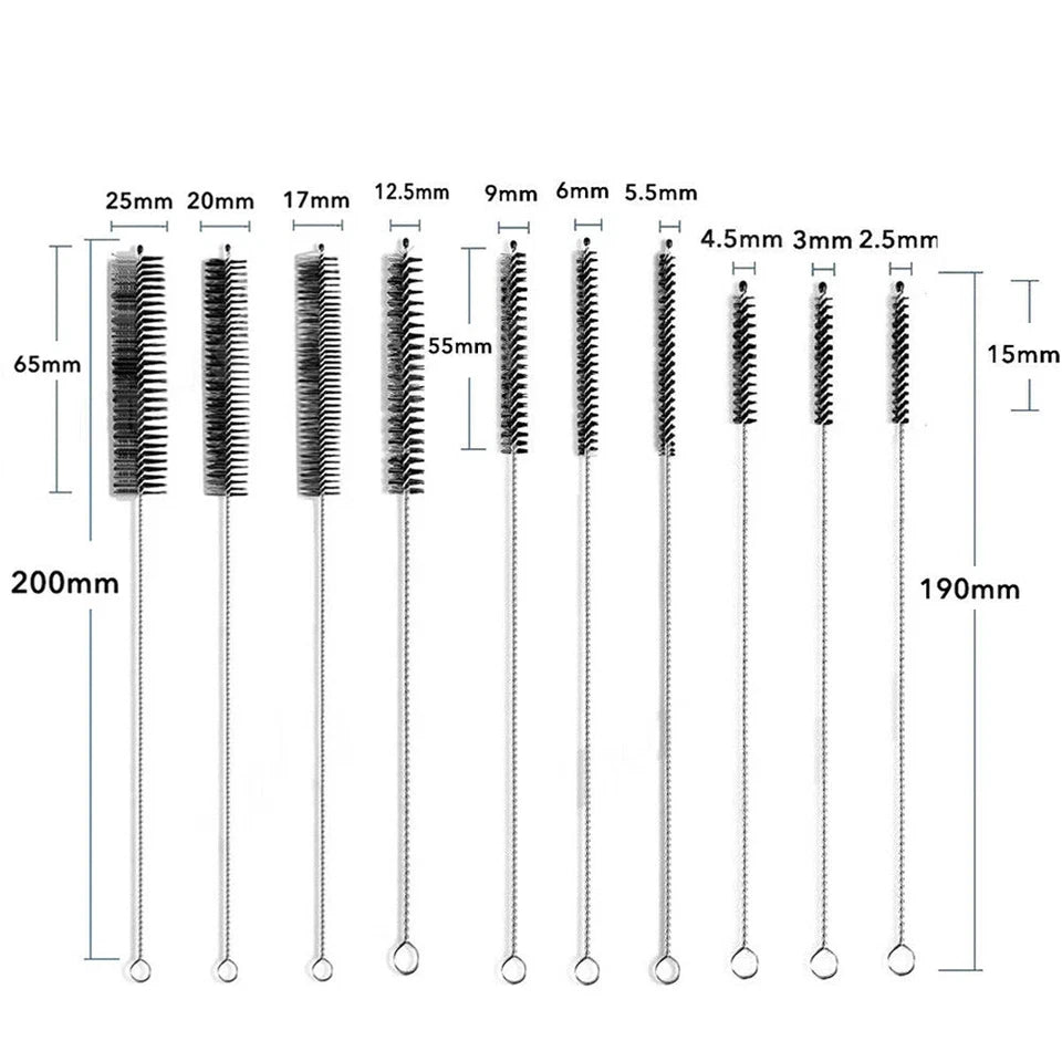 10 Piece Straw Cleaning Brush Set Nylon Bristle Tube Bottle Pipe Cleaner 21cm