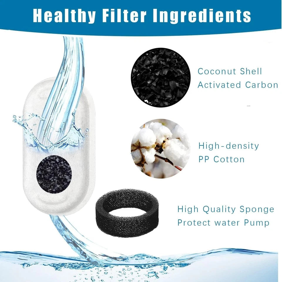 16 Pack Cat Water Fountain Replacement Filters 8 Filters 8 Sponges for 2L Pet Fountain