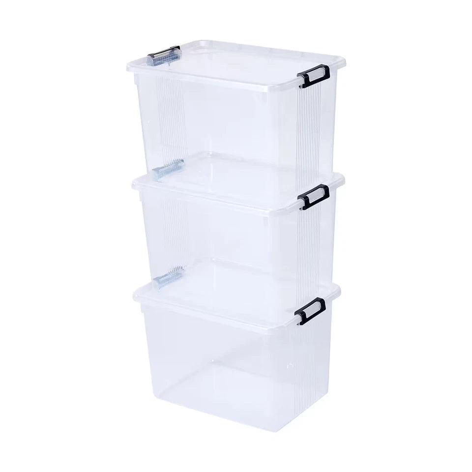 3 Pack 20L Plastic Storage Boxes with Lids Clear Organiser Tubs 20kg Capacity