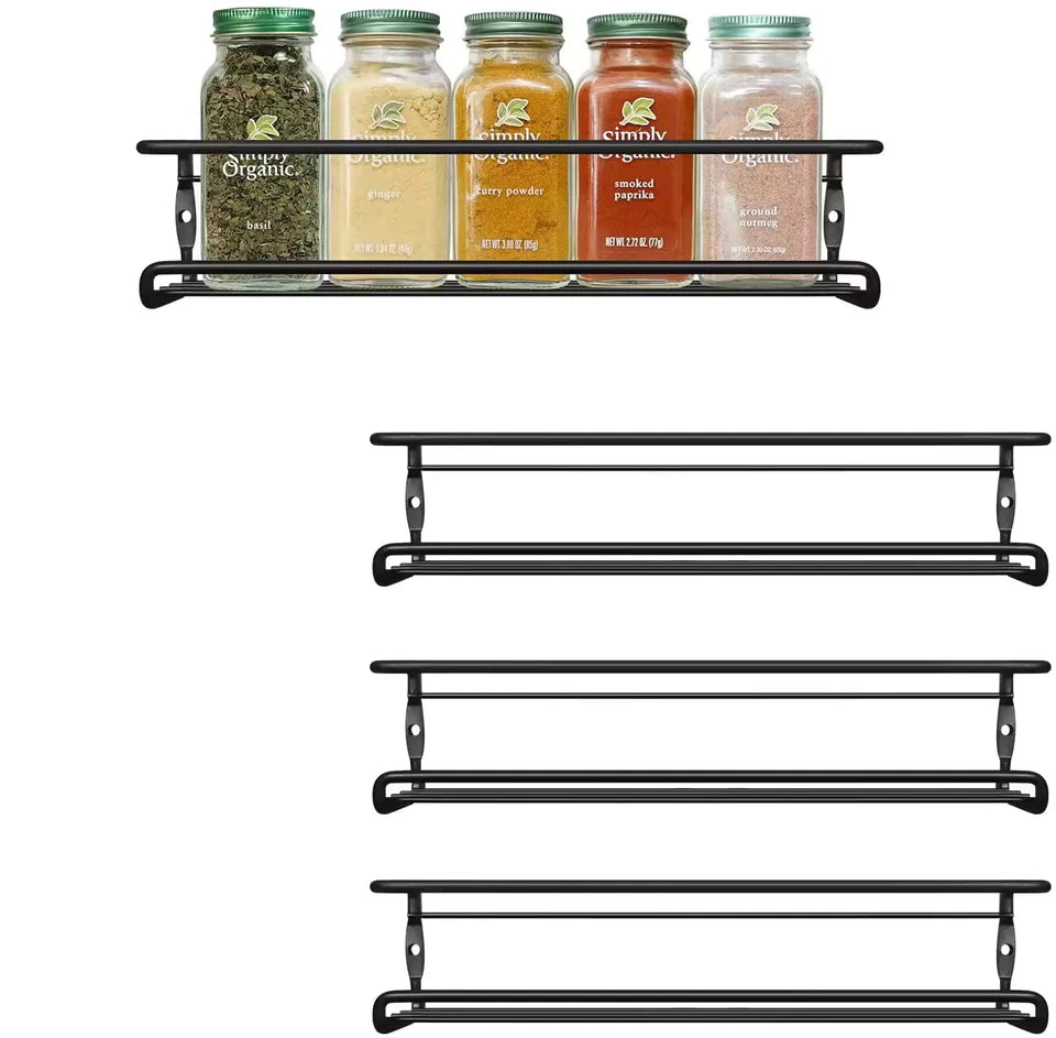 4 Tier Spice Rack Wall Mounted Kitchen Storage Shelves Stainless Steel Black 29cm