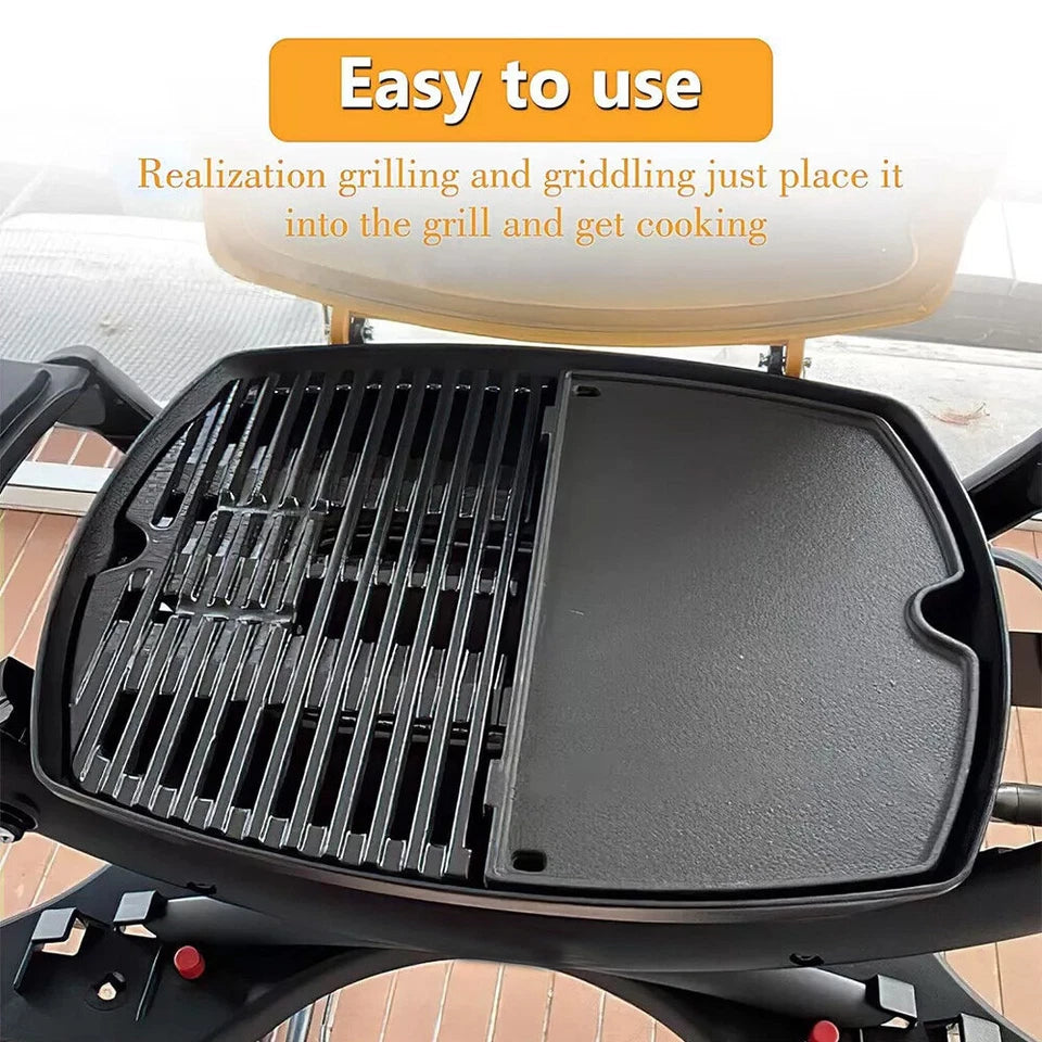6558 Cast Iron Half Griddle Plate Compatible with Weber Baby Q100 Q120 Q1000 Q1200