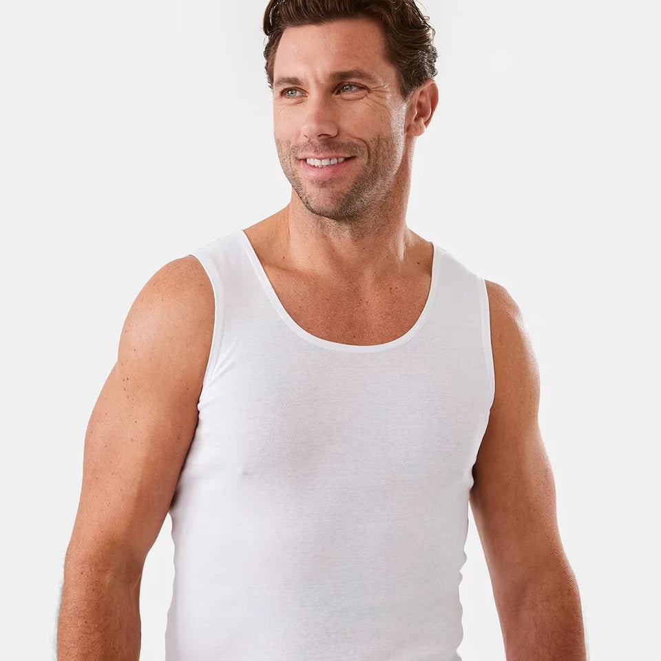 Mens 3 Pack 100% Cotton Singlets - XS-3XL