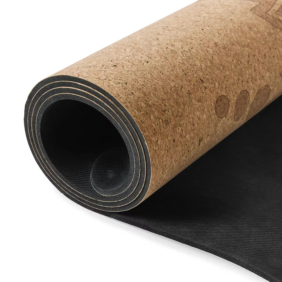 Branded Cork Yoga Exercise Mat Non-Slip Printed 173x61cm Fitness Pilates Meditation